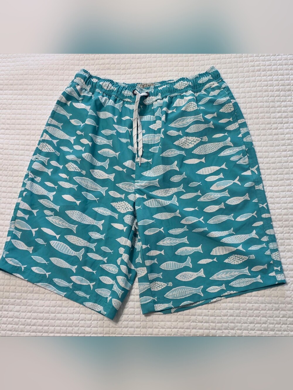 Ocean + Coast Men's Teal Fish Print Board Swim Shorts